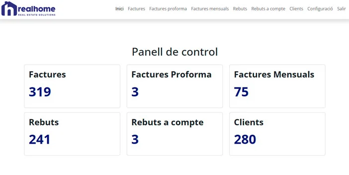 Panel de Real Home Facturación